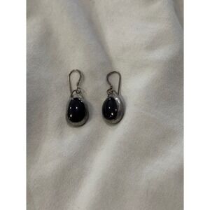 Silver-Tone Teardrop Dangle Earrings with Purple Cabochon Stone